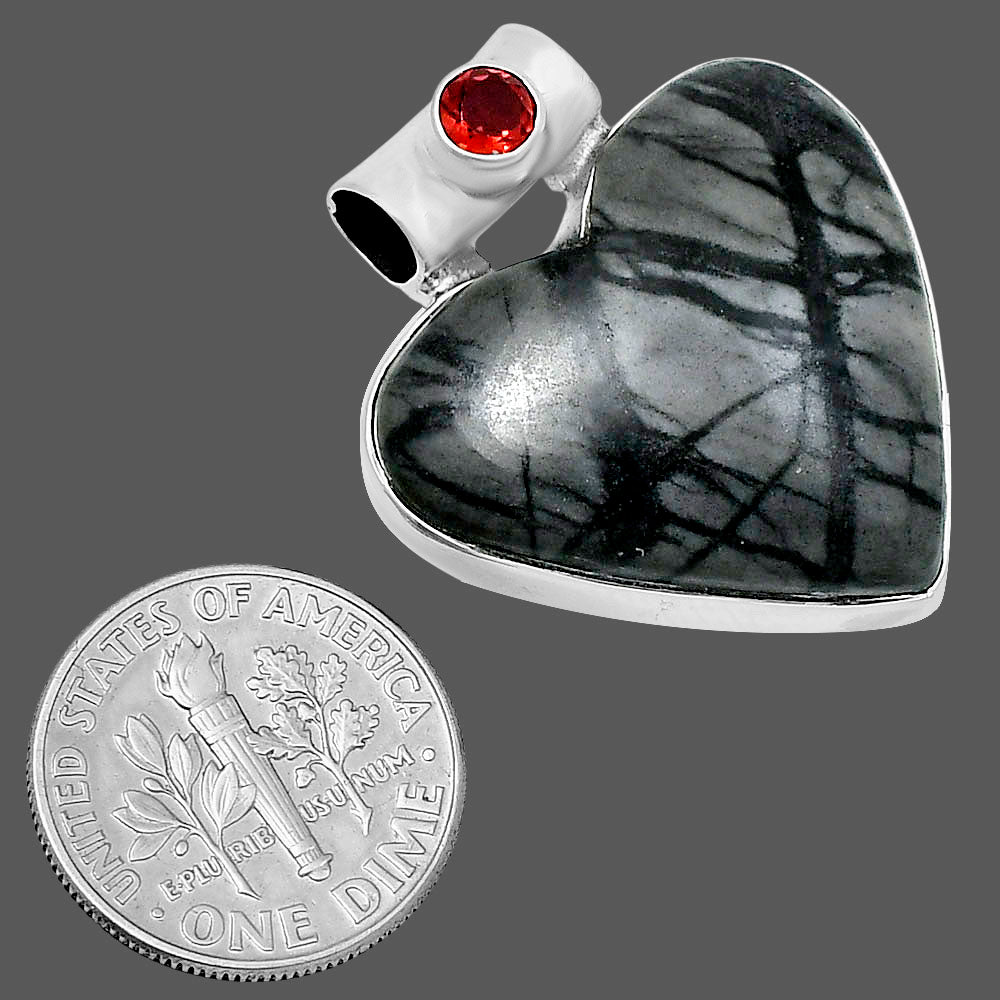 Premium Heart Picasso Jasper & Garnet Pendant P-1300 56-EP10659-2