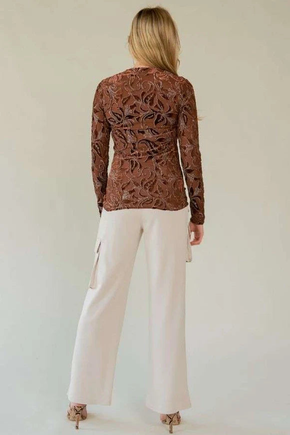 Mesh Pattern Printed Long Sleeve Layering Top