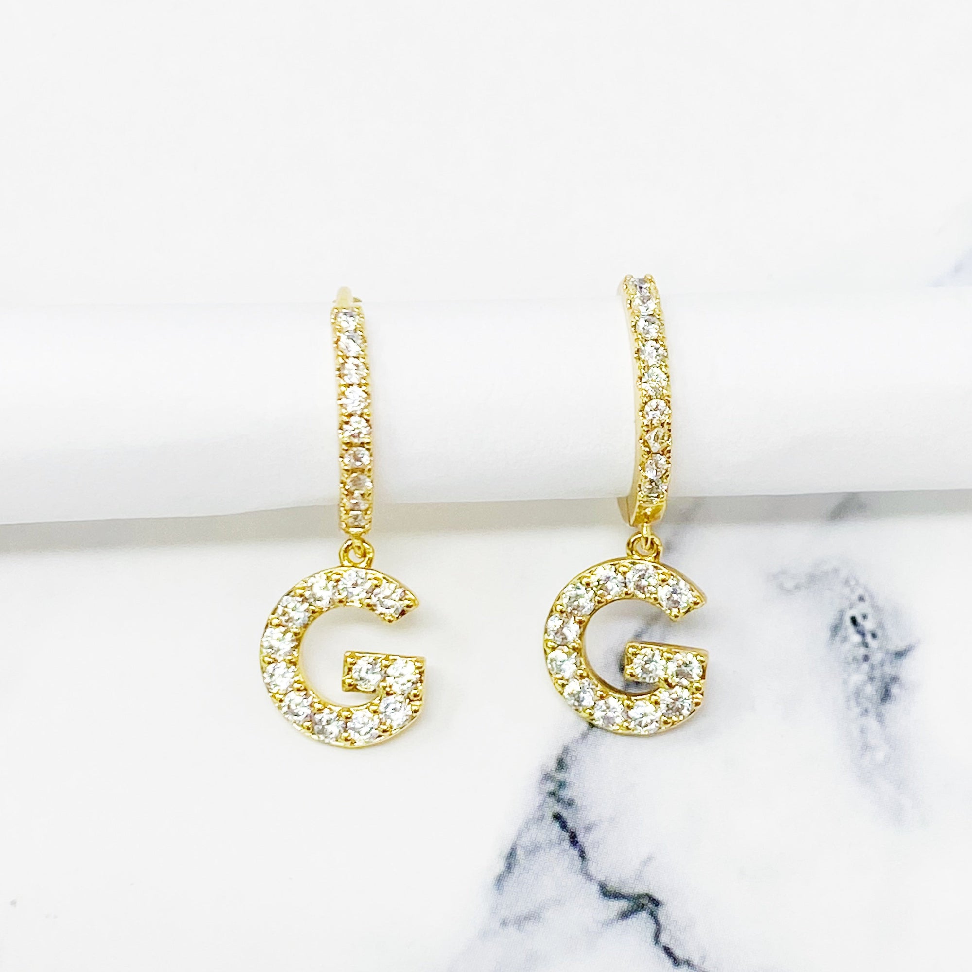 Crystal Initial Drop Earrings-10