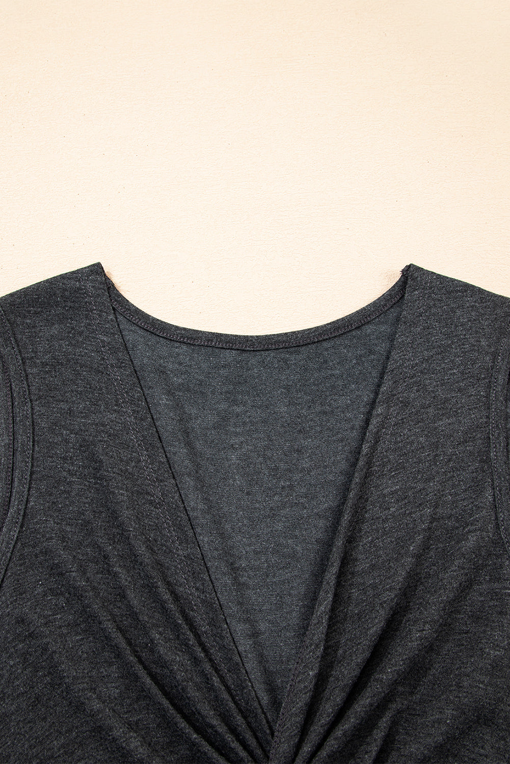 Carbon Grey Twisted Bust V Neck Sleeveless Dress
