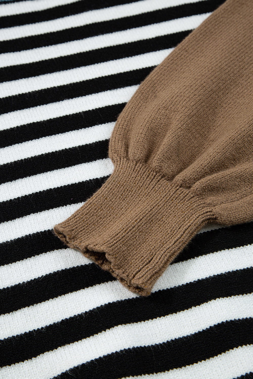 Black Striped Colorblock Patchwork Long Sleeve Sweater