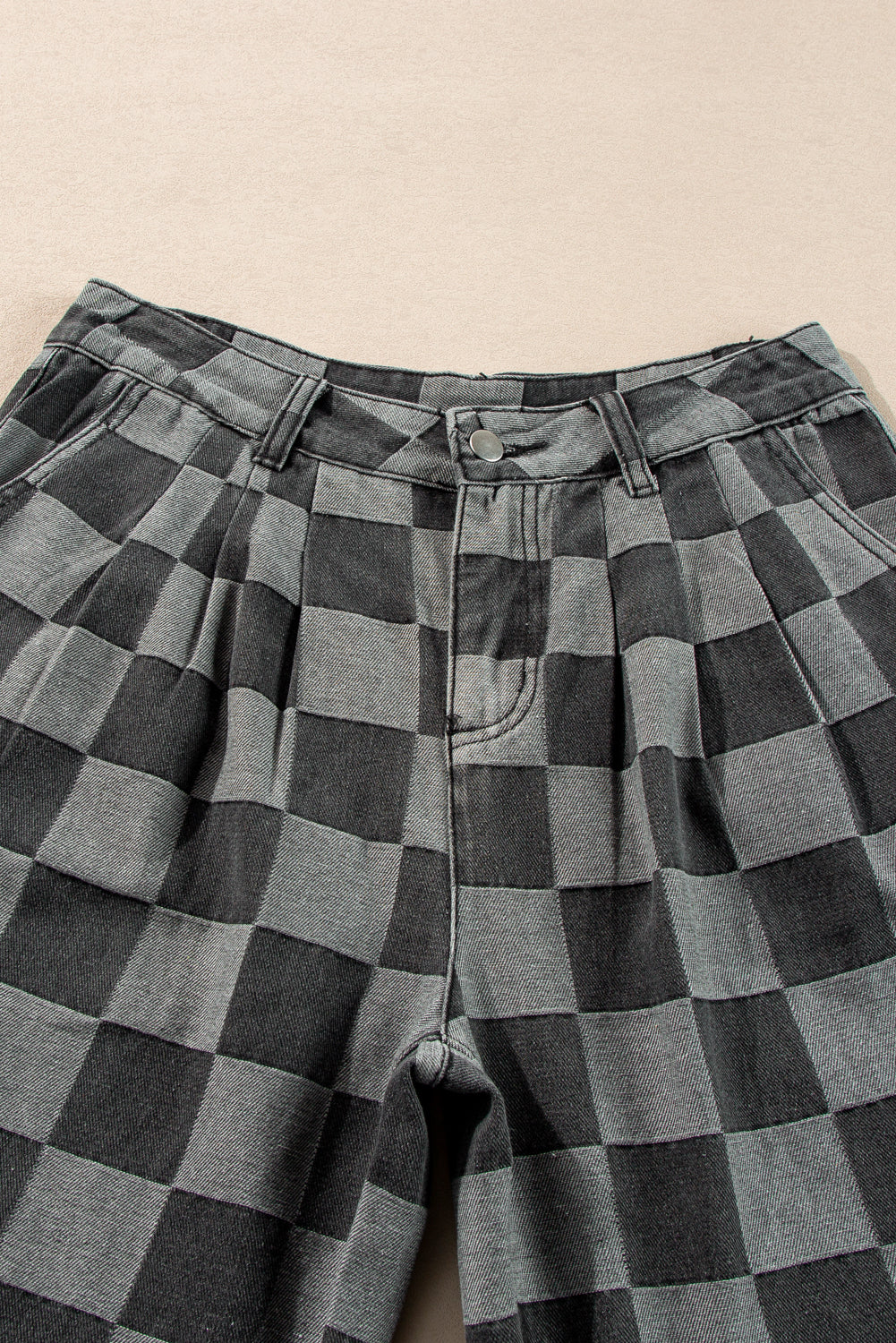 Dark Grey Checkered Light Washed Wide Leg Jeans