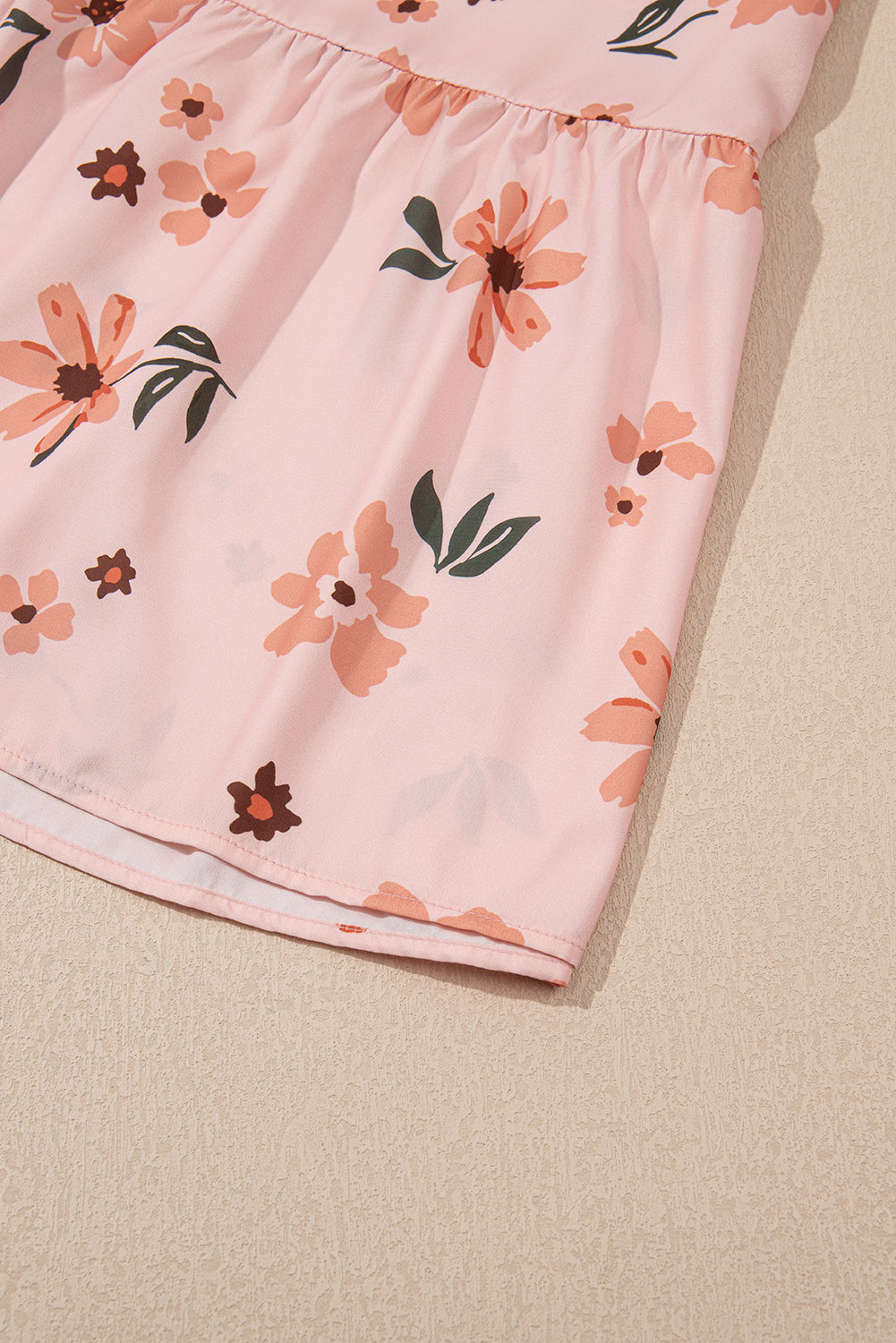 Pink Floral V Neck Smocked High Waist Ruffle Hem Maxi Dress