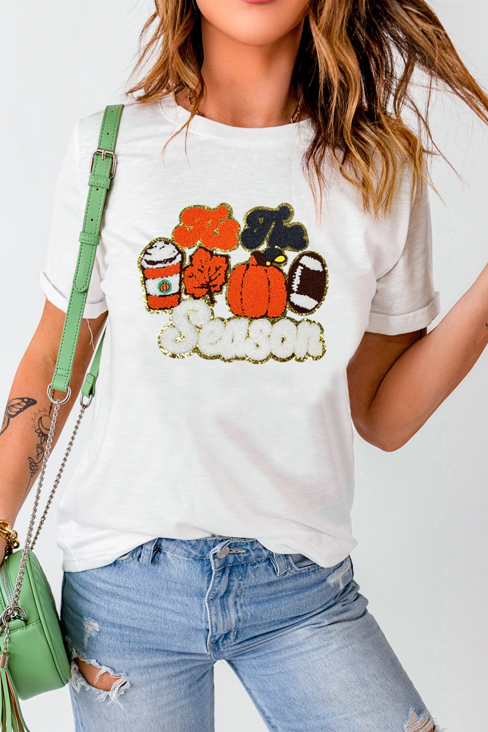 White Iis The Season Pumpkin Spice Graphic Crewneck T Shirt
