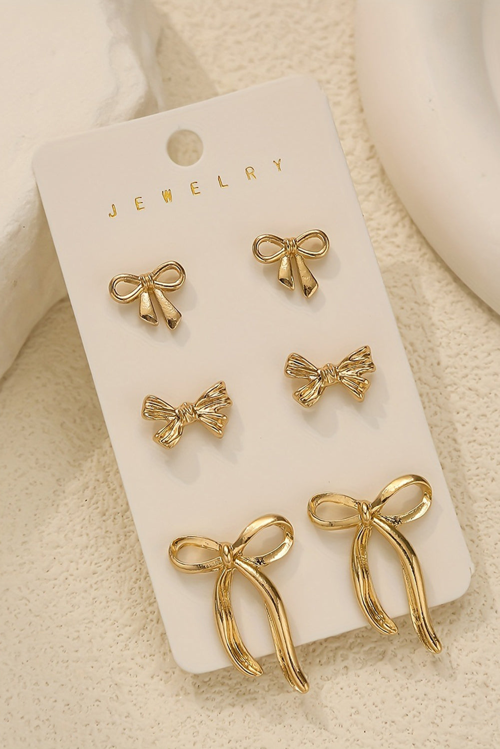 Gold 3 Pairs Bow Shape Stud Earrings Set