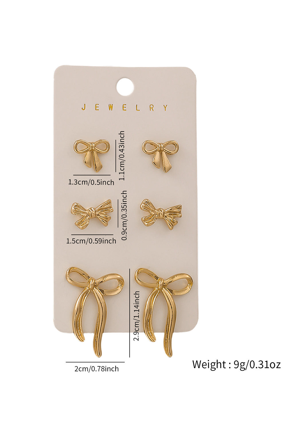 Gold 3 Pairs Bow Shape Stud Earrings Set