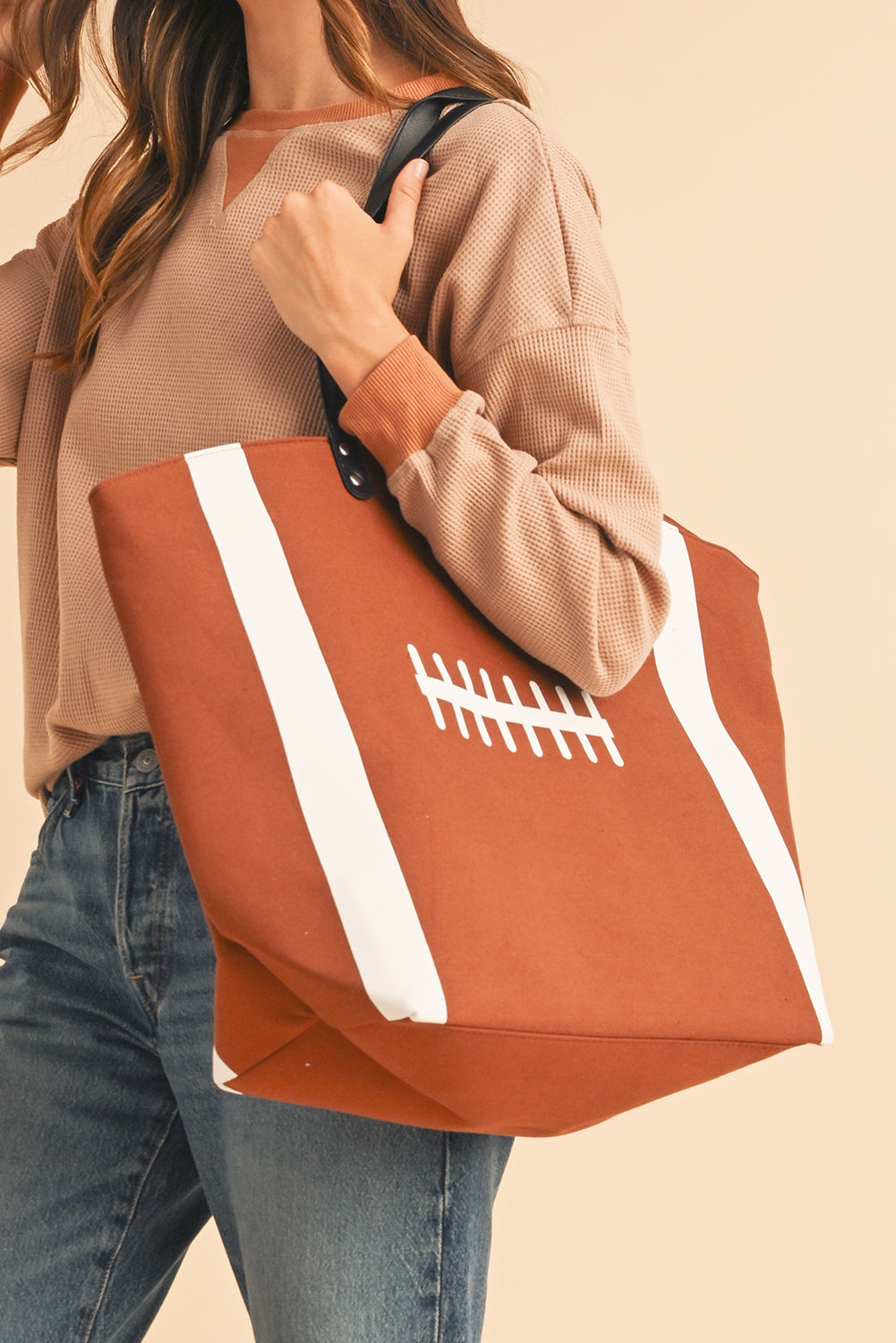 Chestnut Foootball Pattern Canvas Large Tote Bag