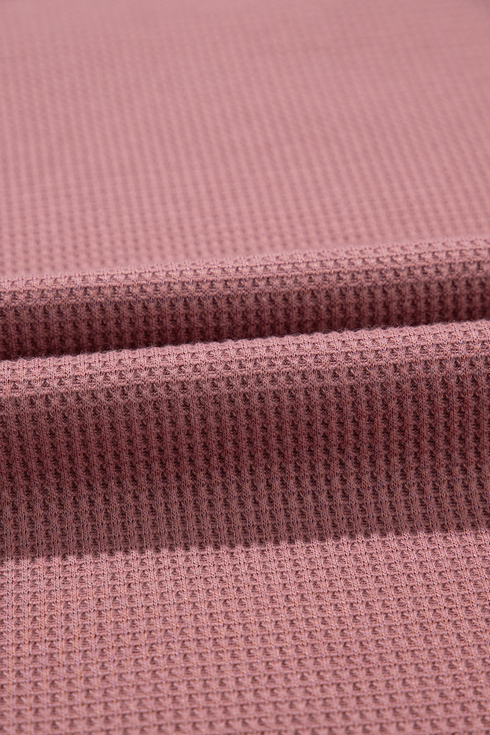 Rose Exposed Seam Drop Sleeve V Neck Waffle Textured Top