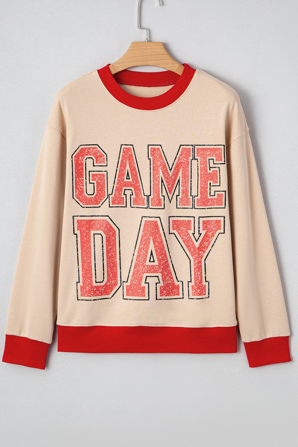 Oatmeal GAME DAY Letter Contrast Trim Baggy Sweatshirt