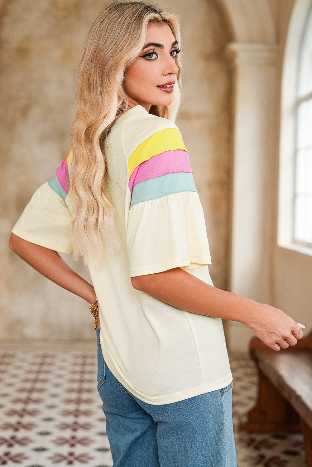 White Colorblock Short Sleeve Round Neck T-Shirt