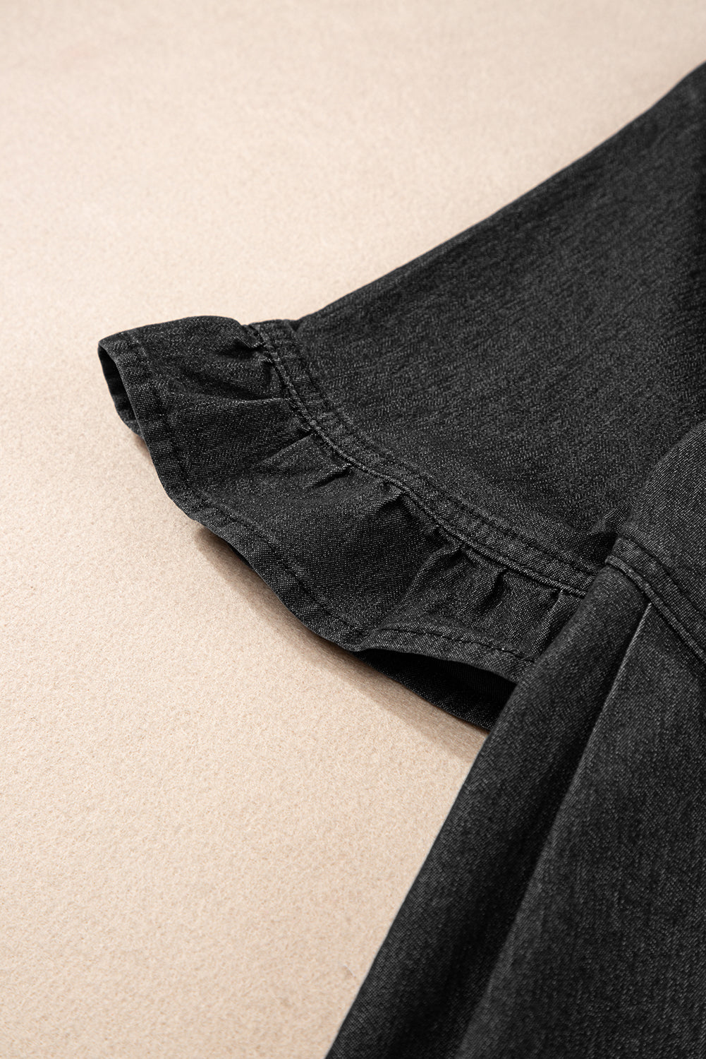 Black Short Sleeve Button Up Loose Denim Shirt Dress