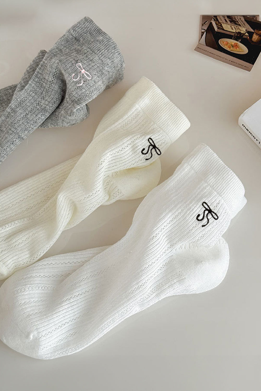 White Bow Knot Cotton Ankle Socks