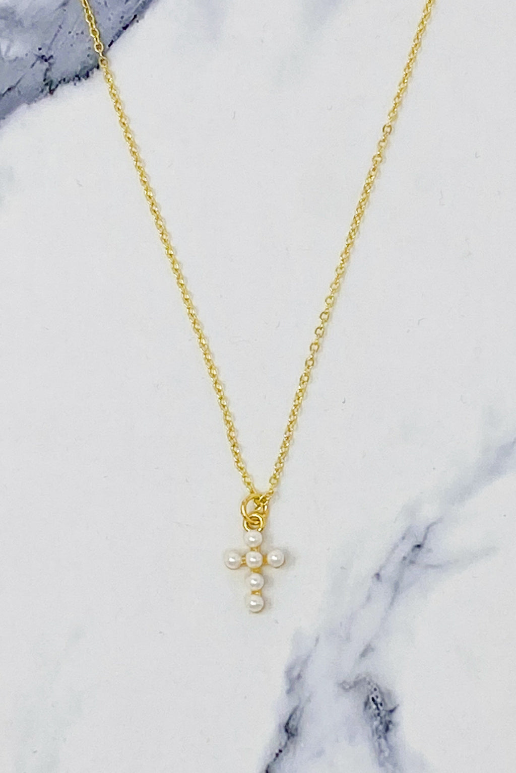 Shell Pearl Cross Necklace-2