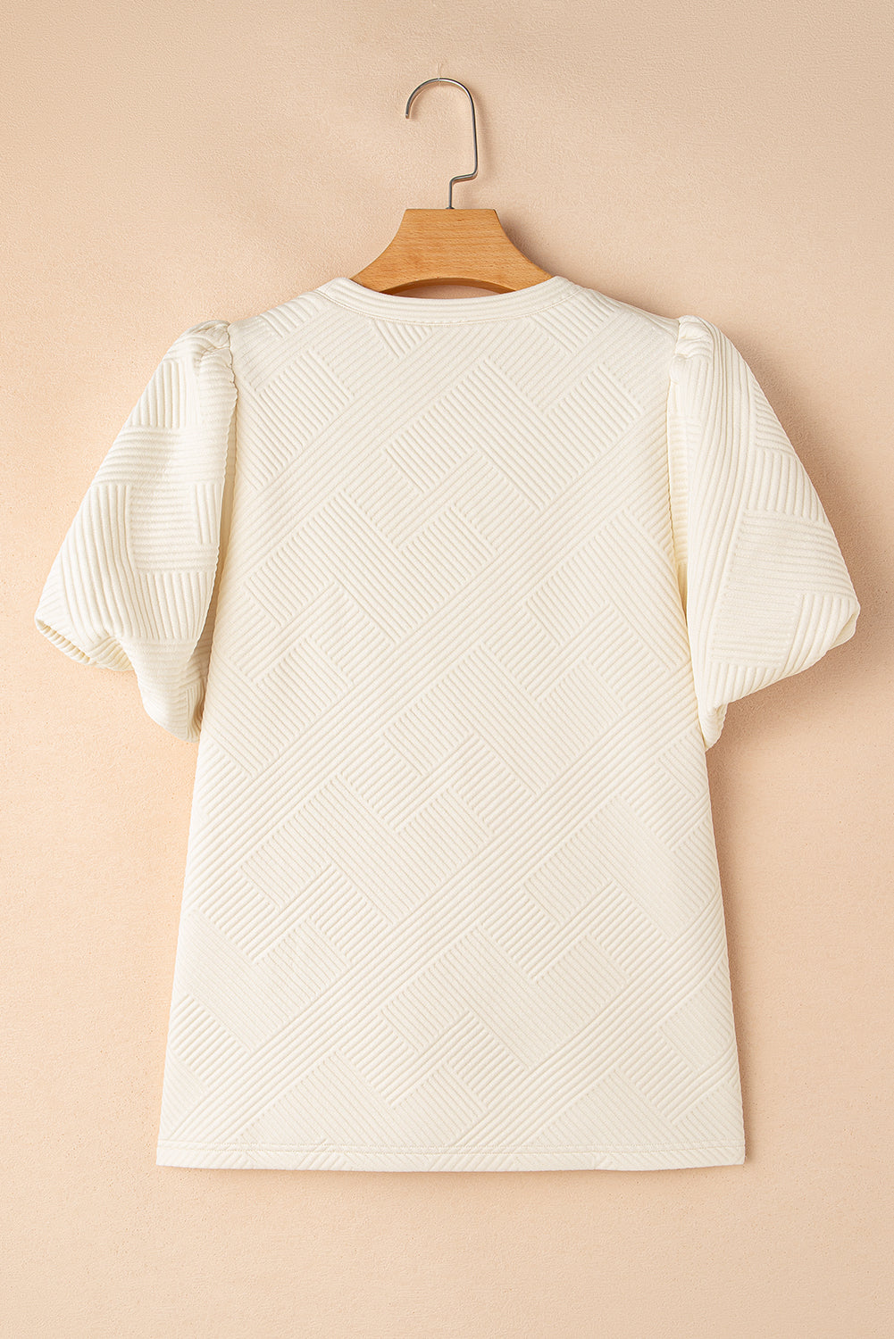 Oatmeal Solid Color Textured Puff Sleeve T-shirt