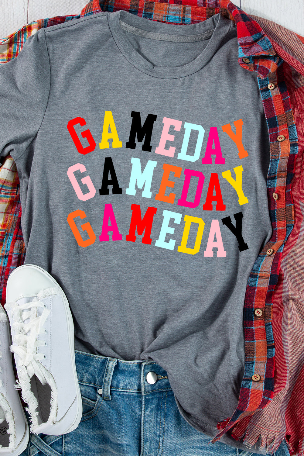 Gray GAMEDAY Letter Crewneck T Shirt