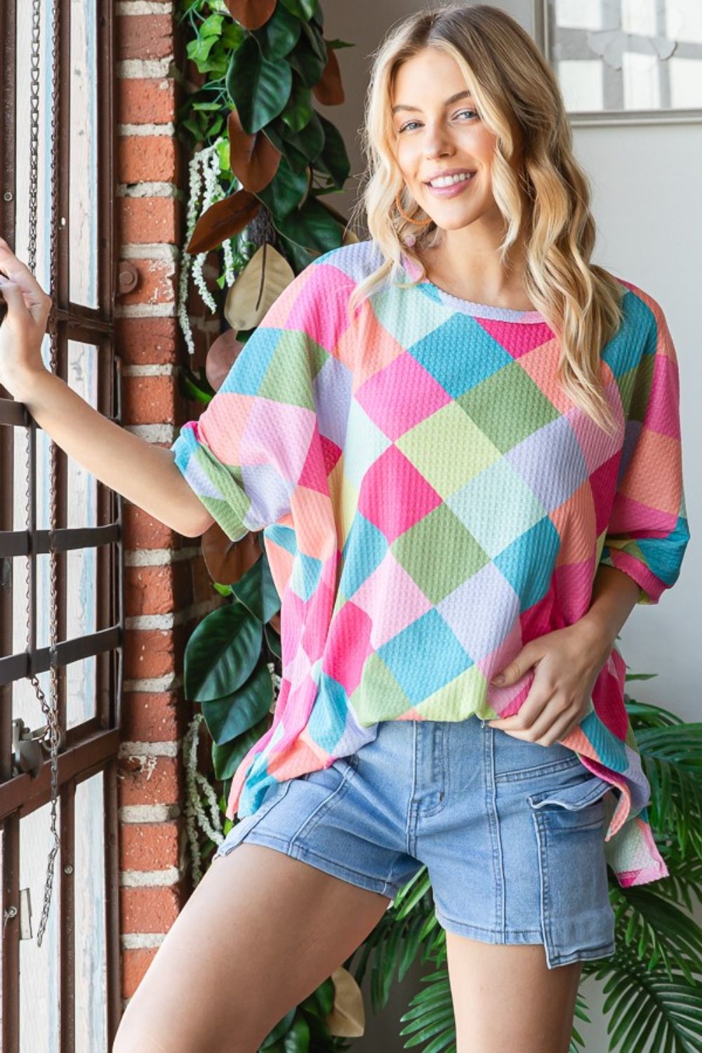 HOPELY Color Block Waffle Oversized T-Shirt-1