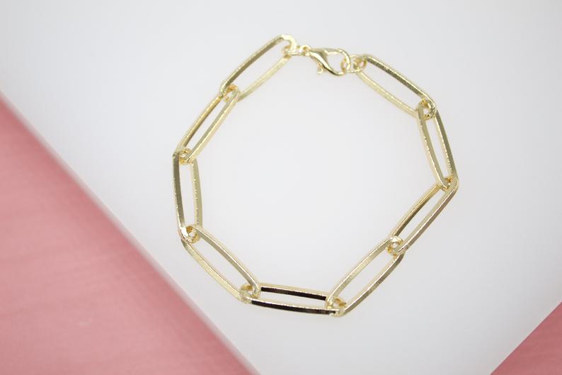 18K Gold Filled PaperClip Chain Bracelet-0