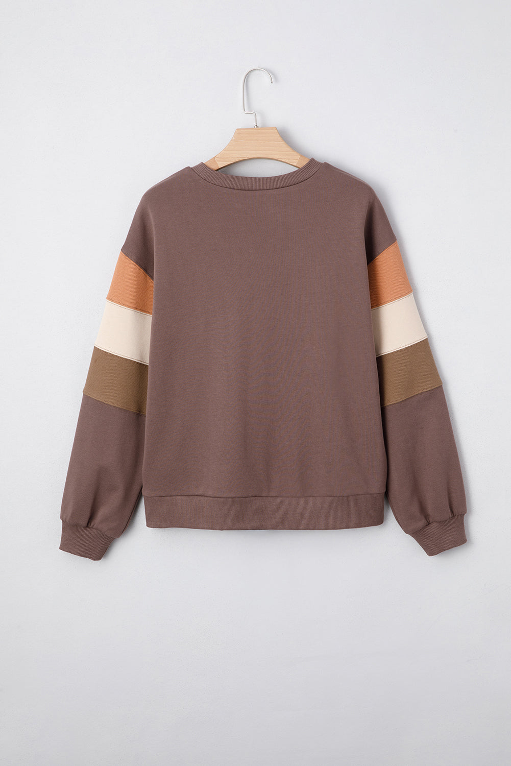 Dark Khaki Color Block Drop Shoulder Pullover Casual Sweatshirt