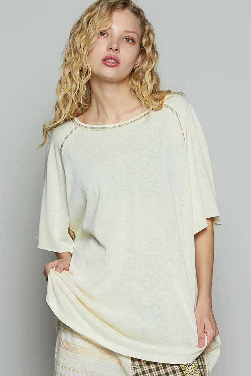 Contrast Stitching Half Sleeve Oversized T-Shirt
