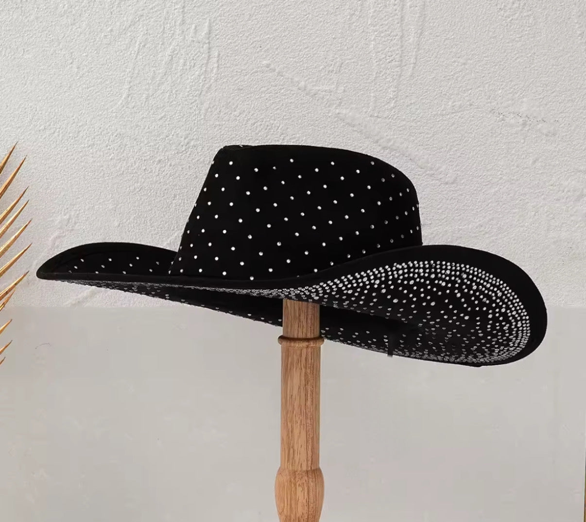 Diamond Embellishment Vegan Suede Cowboy Hat - Adjustable Fedora Style, Unisex, 56-58cm, Ethical & Cruelty-Free, Adjustable Straps Inside-0