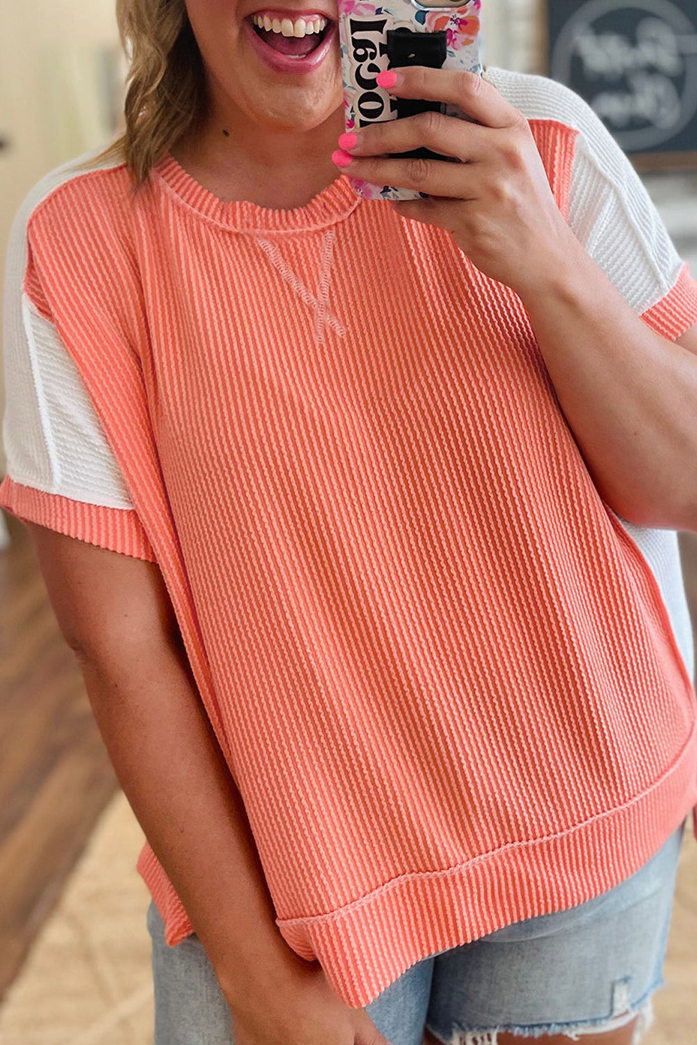 Carrot Twist Rib Colorblock Plus Size Top
