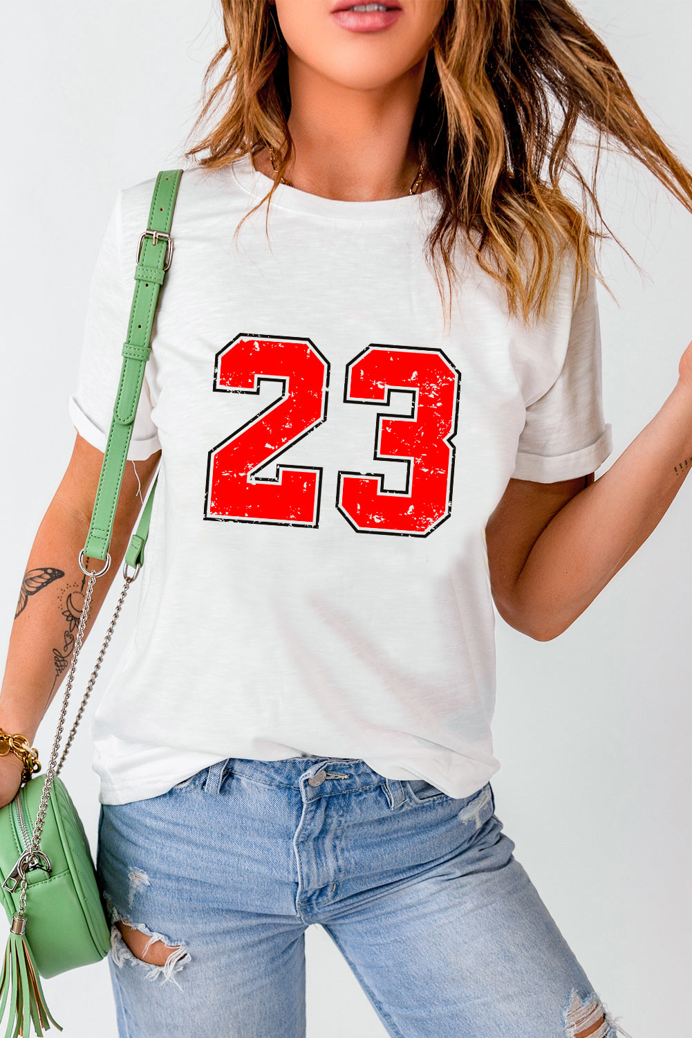 White Number 23 Print Graphic T Shirt