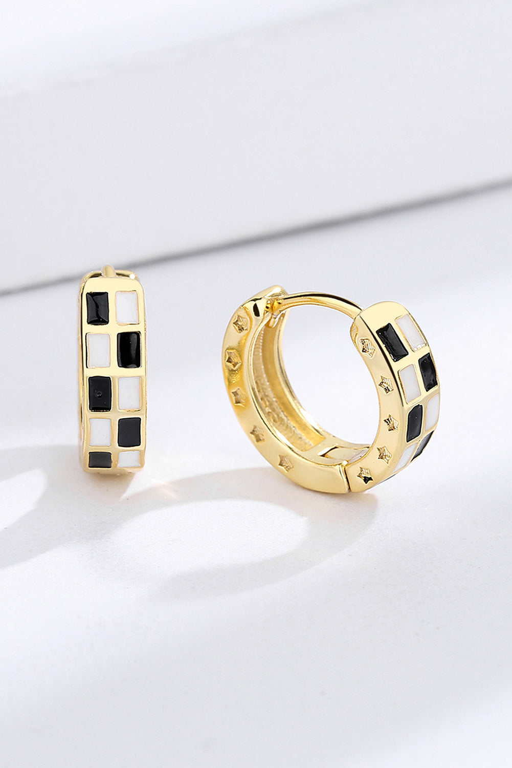 Gold Checkerboard Small Hoop Earrings