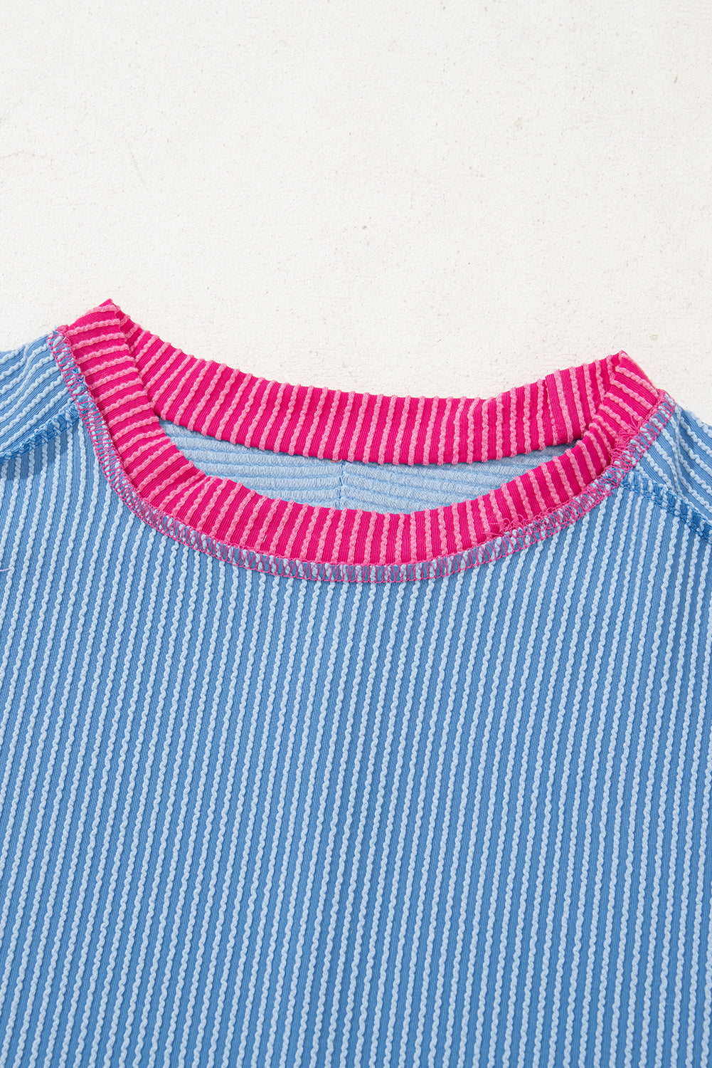 Sky Blue Textured Colorblock Round Neck T Shirt