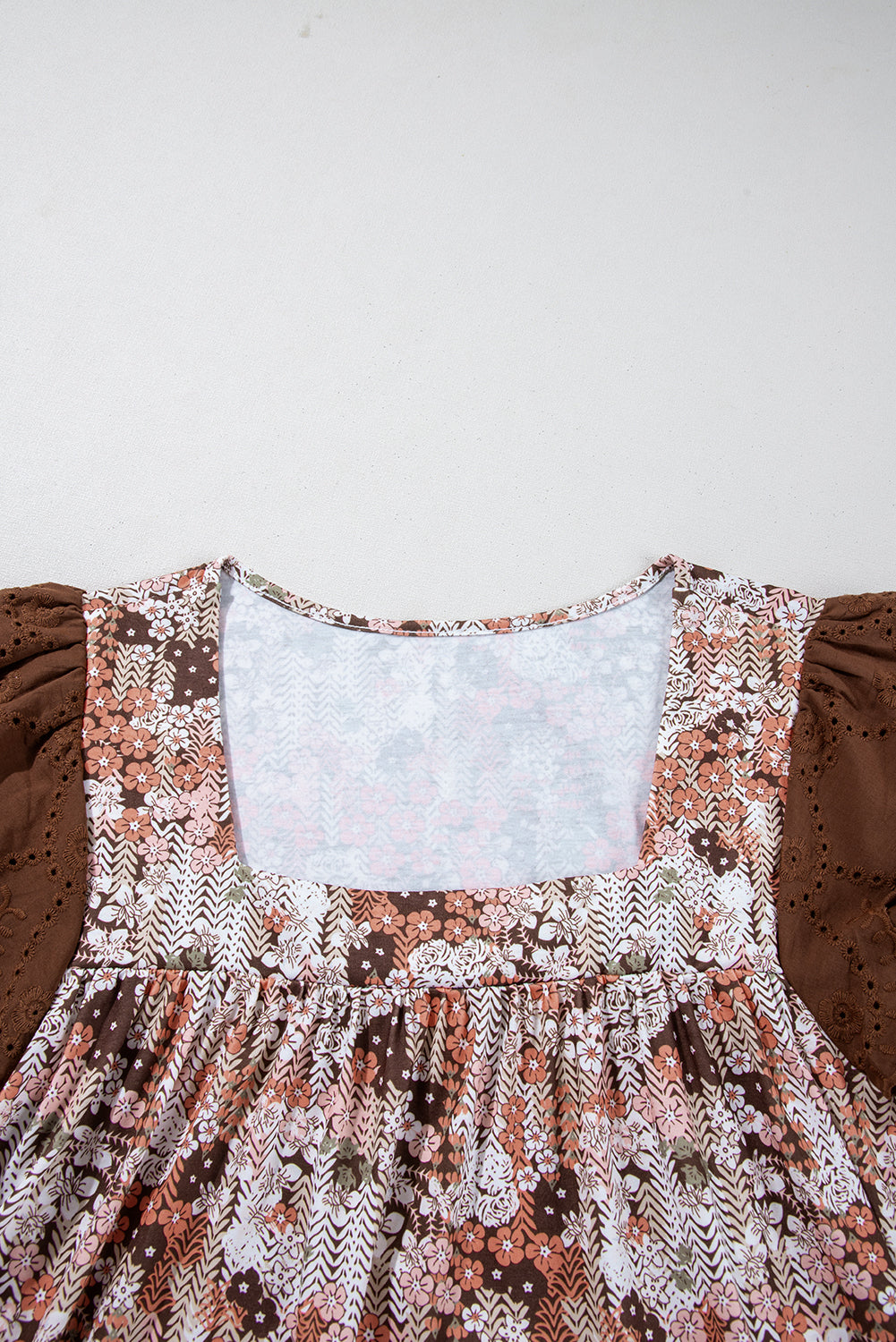 Khaki Floral Patchwork Flowy Sleeve Plus Size Blouse