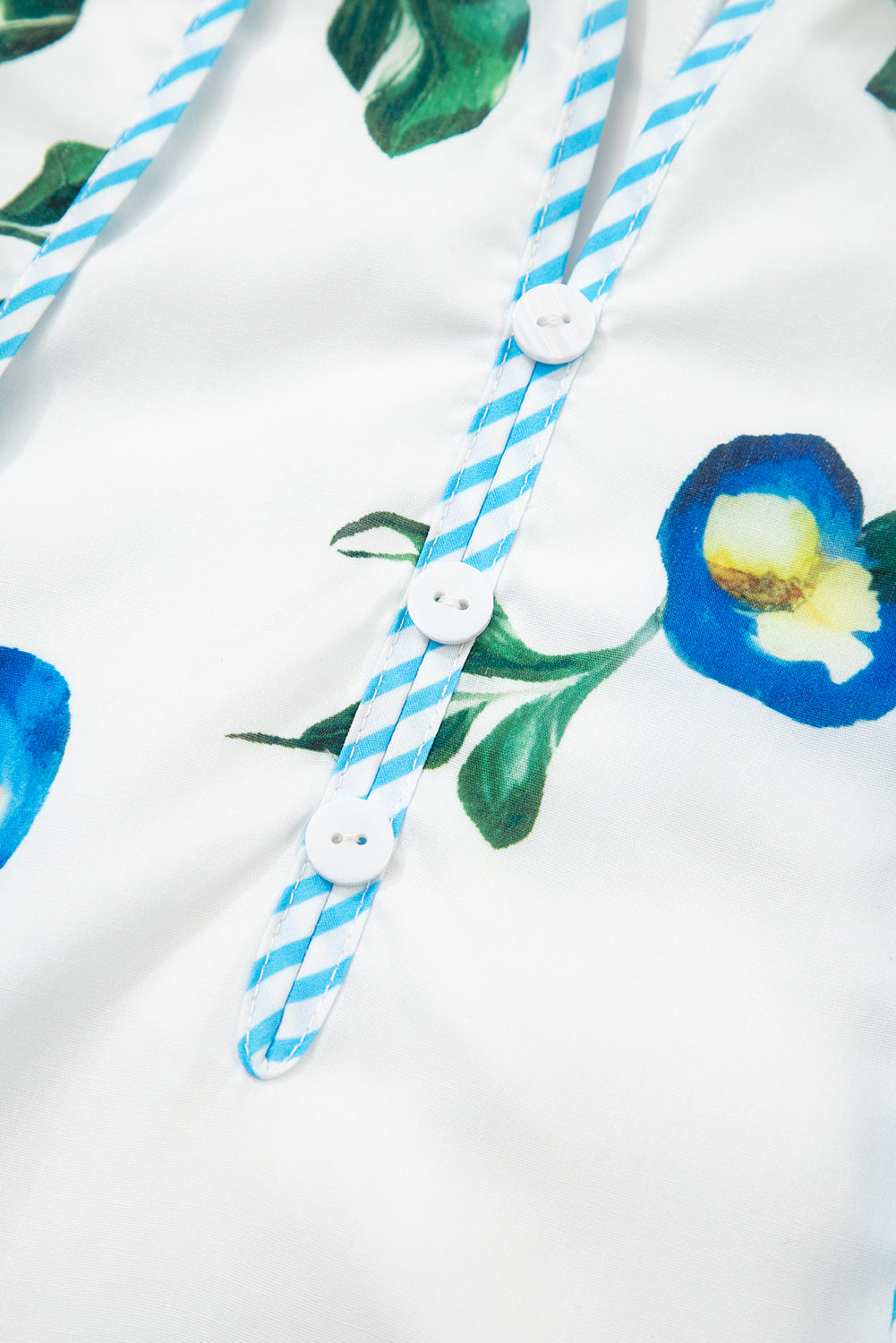 White Plus Size Floral Puff Sleeve Contrast Tie V Neck Flowy Dress