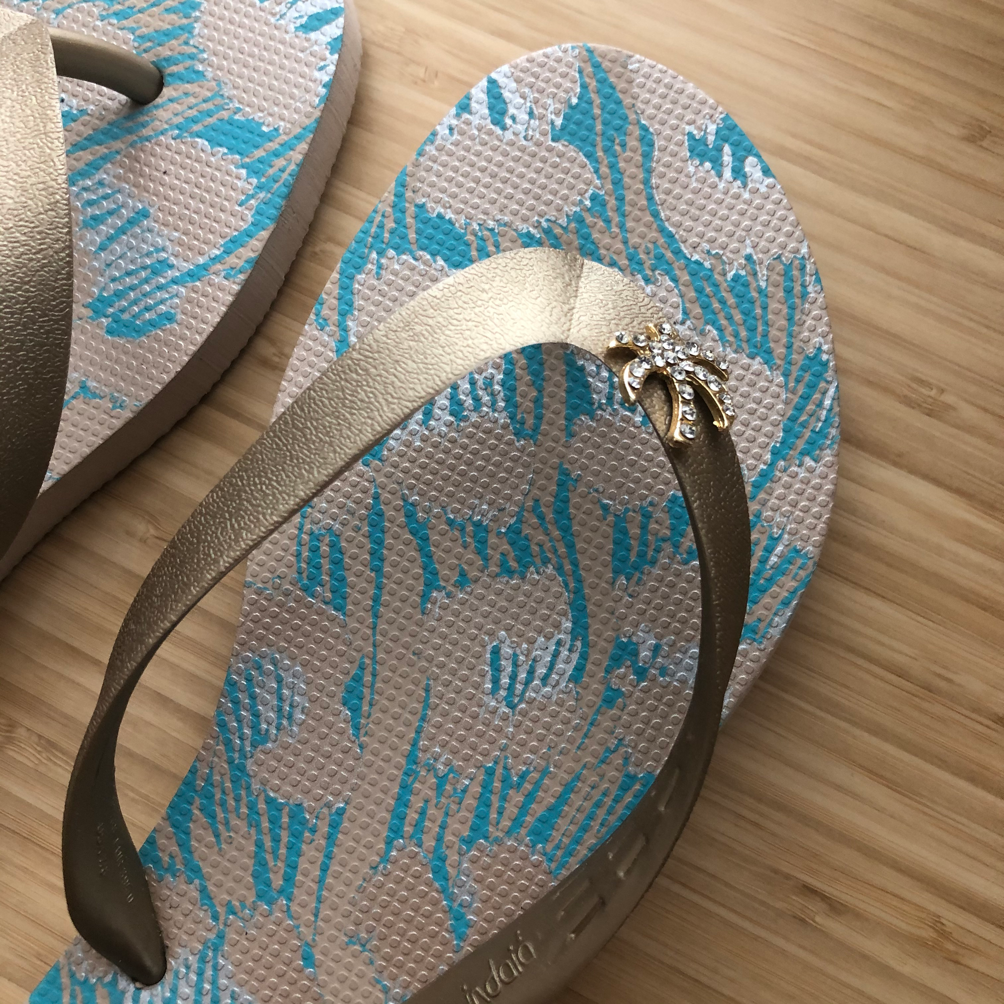 Turquoise & Gold Flip Flops-2