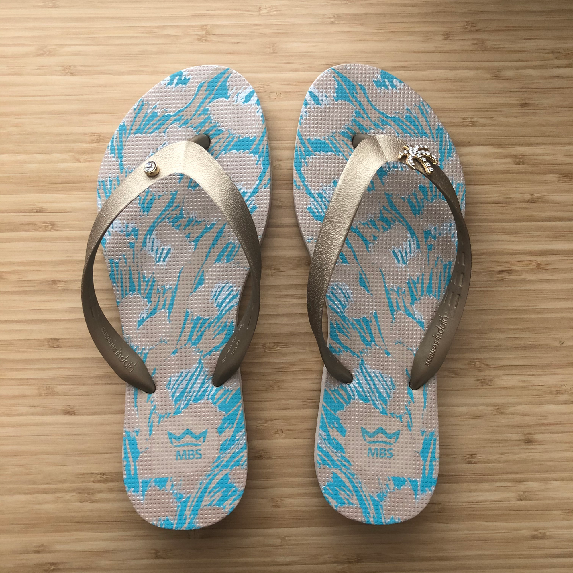 Turquoise & Gold Flip Flops-0