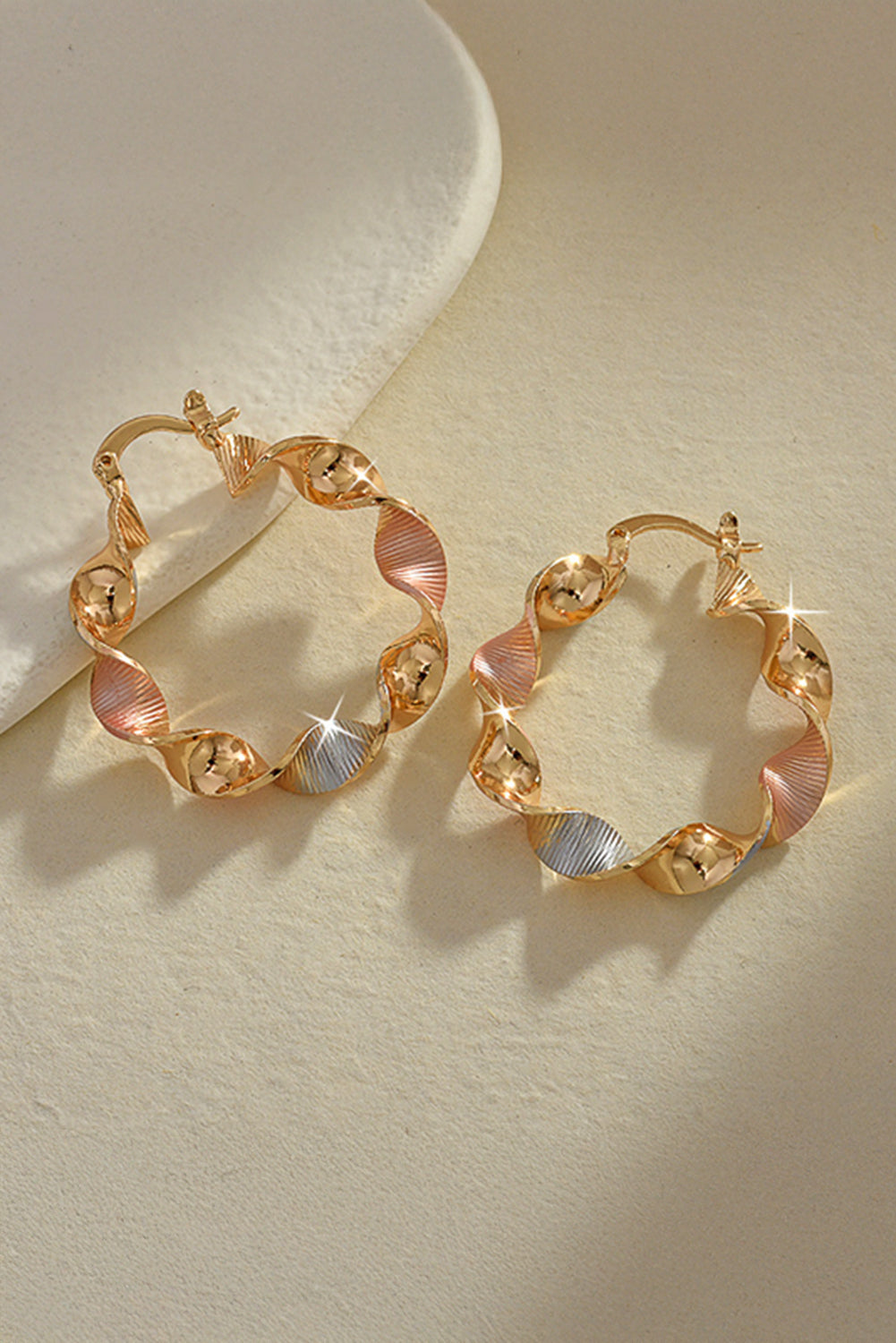 Gold Twisted Round Hoop Earrings