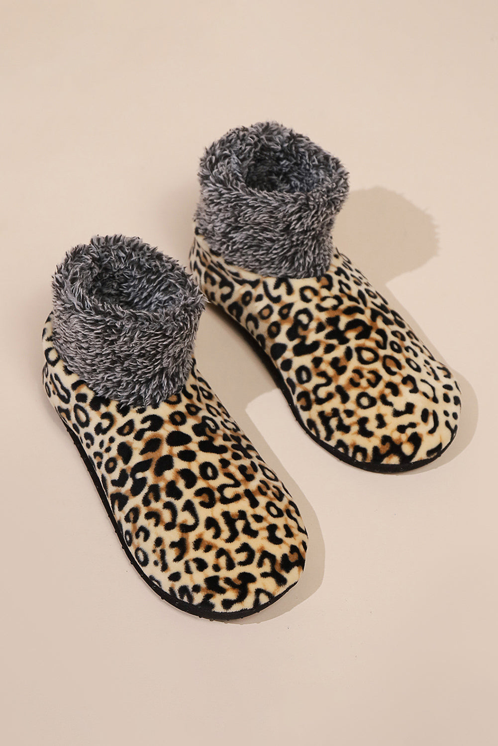 Beige Leopard Print Anti Skid Warm Slipper Socks