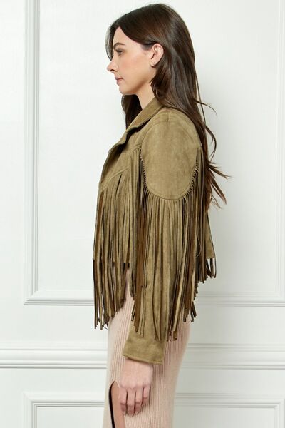 Veveret Suede Fringe Long Sleeve Moto Jacket-2