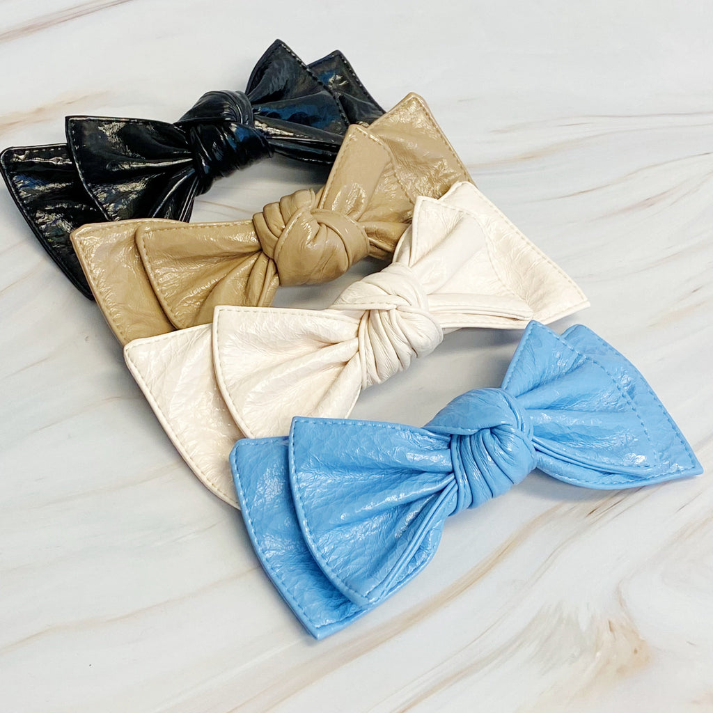 Patent Double Bow Hair Clip-0