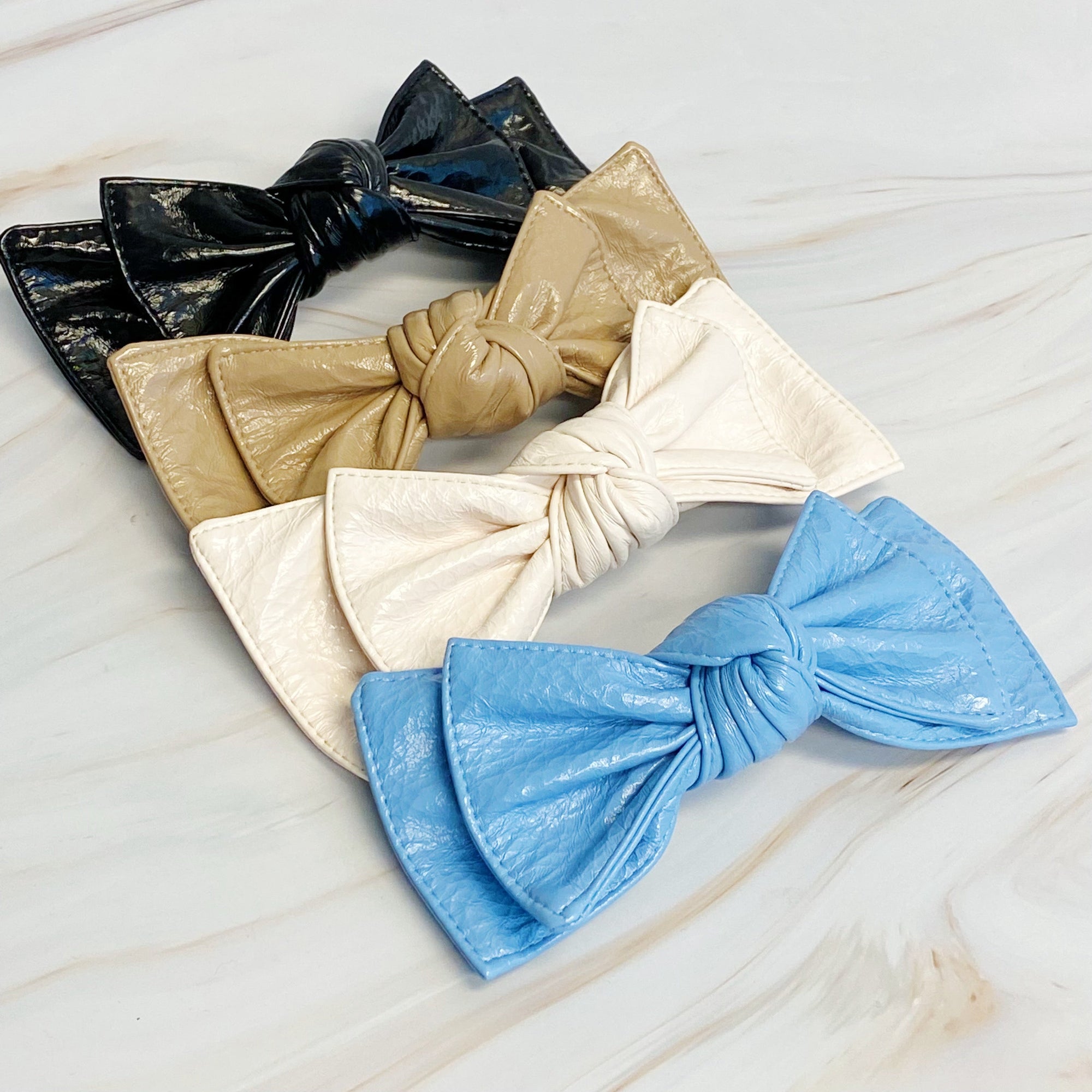 Patent Double Bow Hair Clip-0