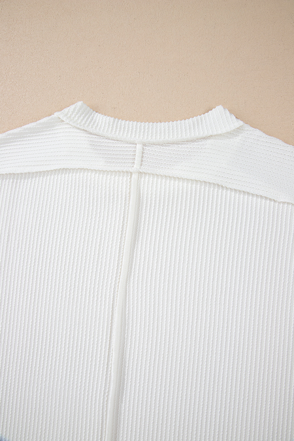 White Crinkle Rib Textured Knit Round Neck T Shirt
