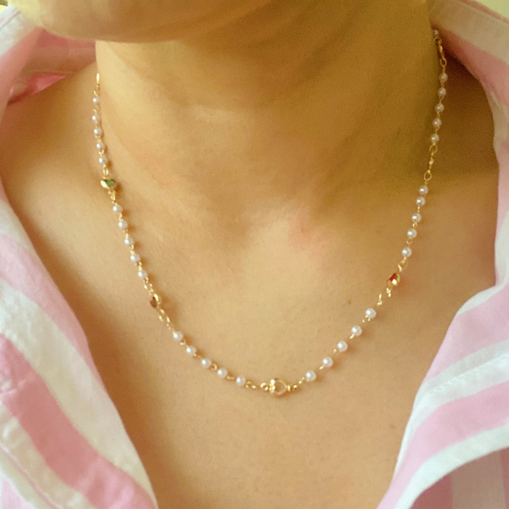 Precious Mini Heart Pearl Chain Necklace-4