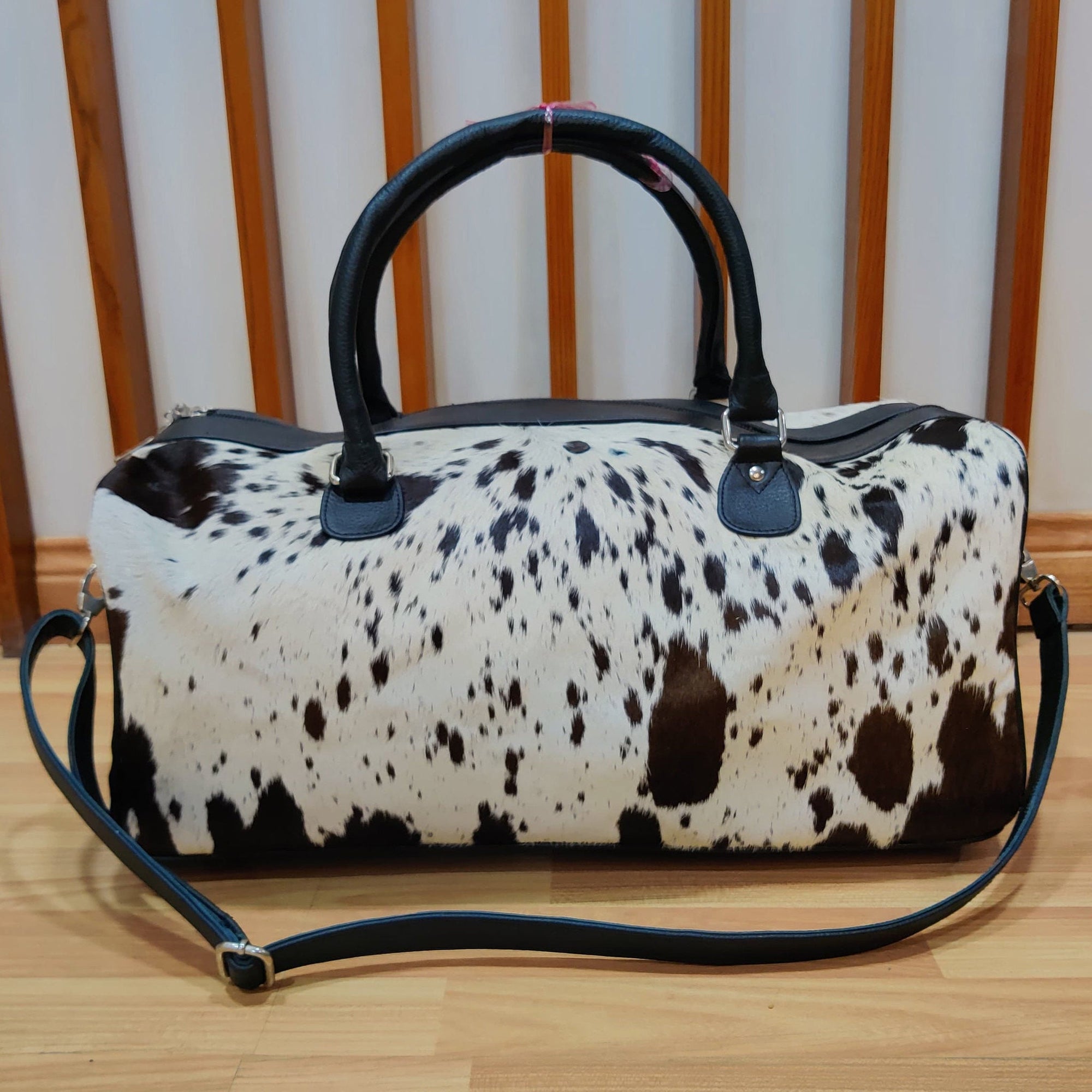 Pony Skin Bag - Medium Cowhide Duffel, Genuine Leather Weekender, Stylish Travel Luggage, Unisex Gift Idea