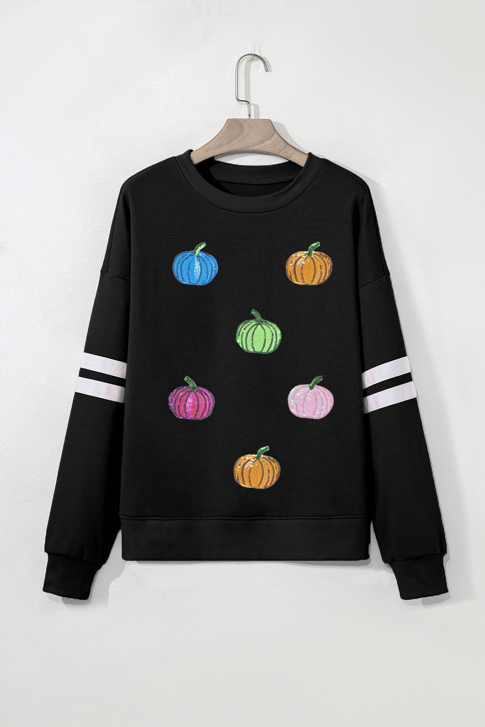 Black Sequin Pumpkin Oversized Varsity Sweatshirt