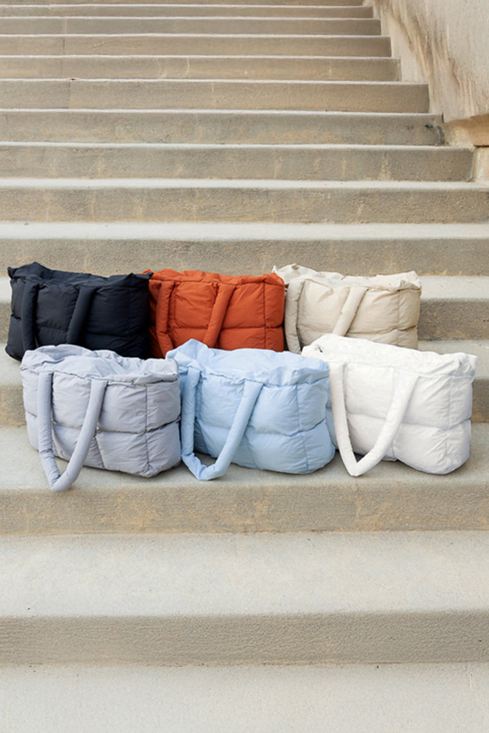 Cinnamon Solid Quilted Puffy Zipped Large Tote Bag