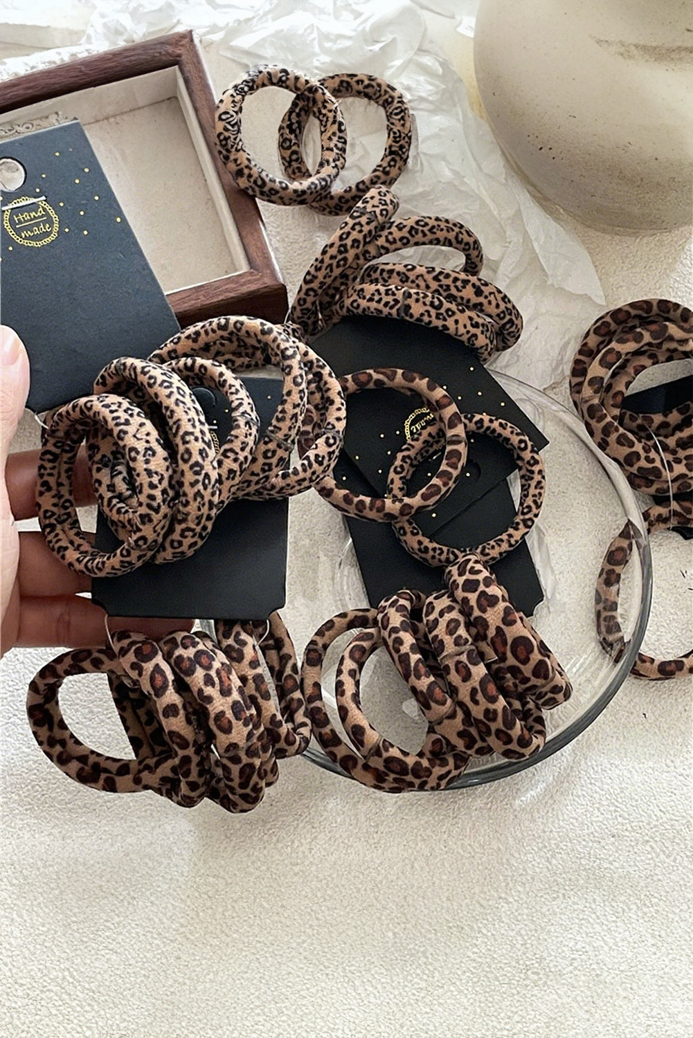 Coffee 5pcs Leopard Elastic Hair Tie Set