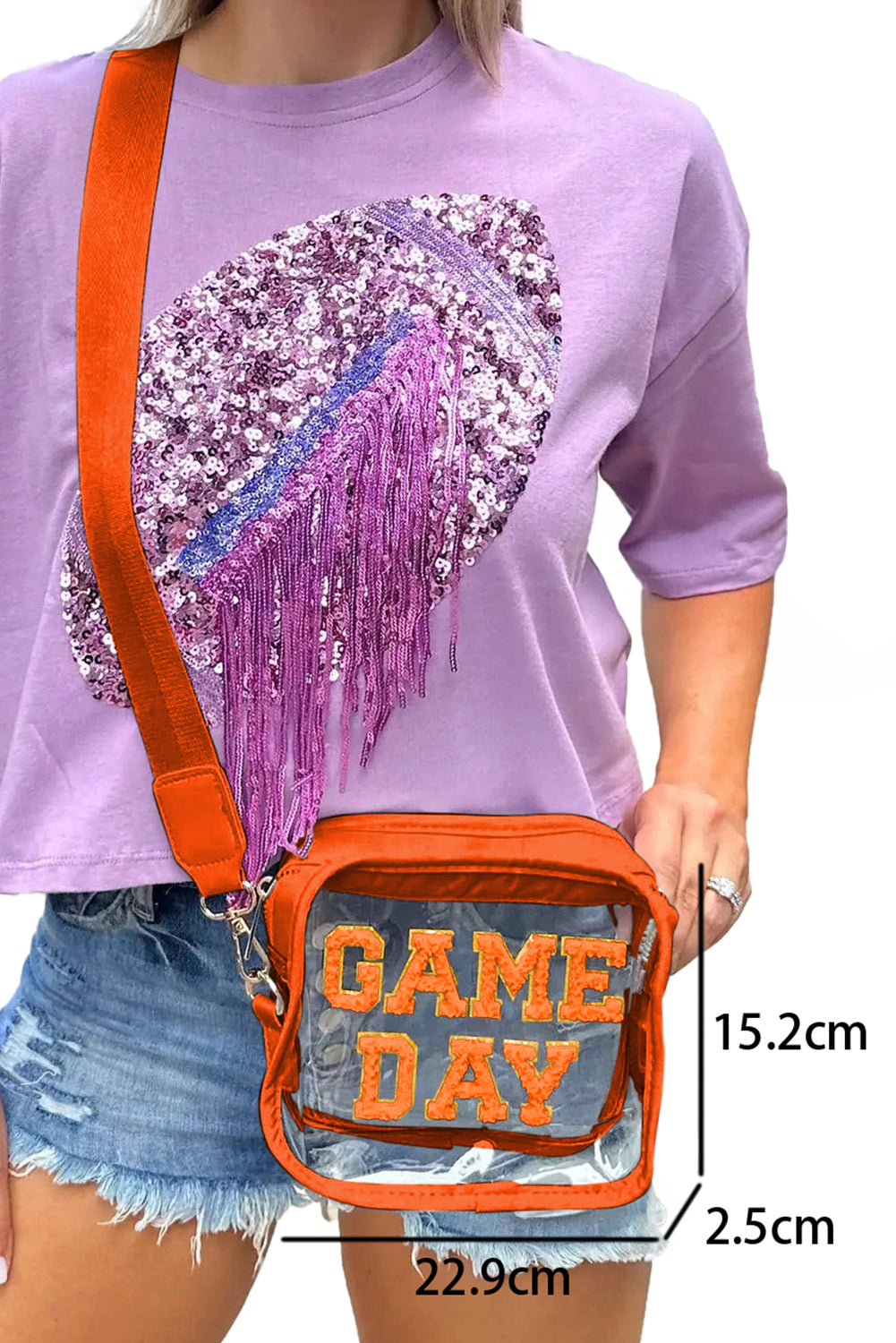 Orange Chenille GAME DAY Pattern Clear Bag