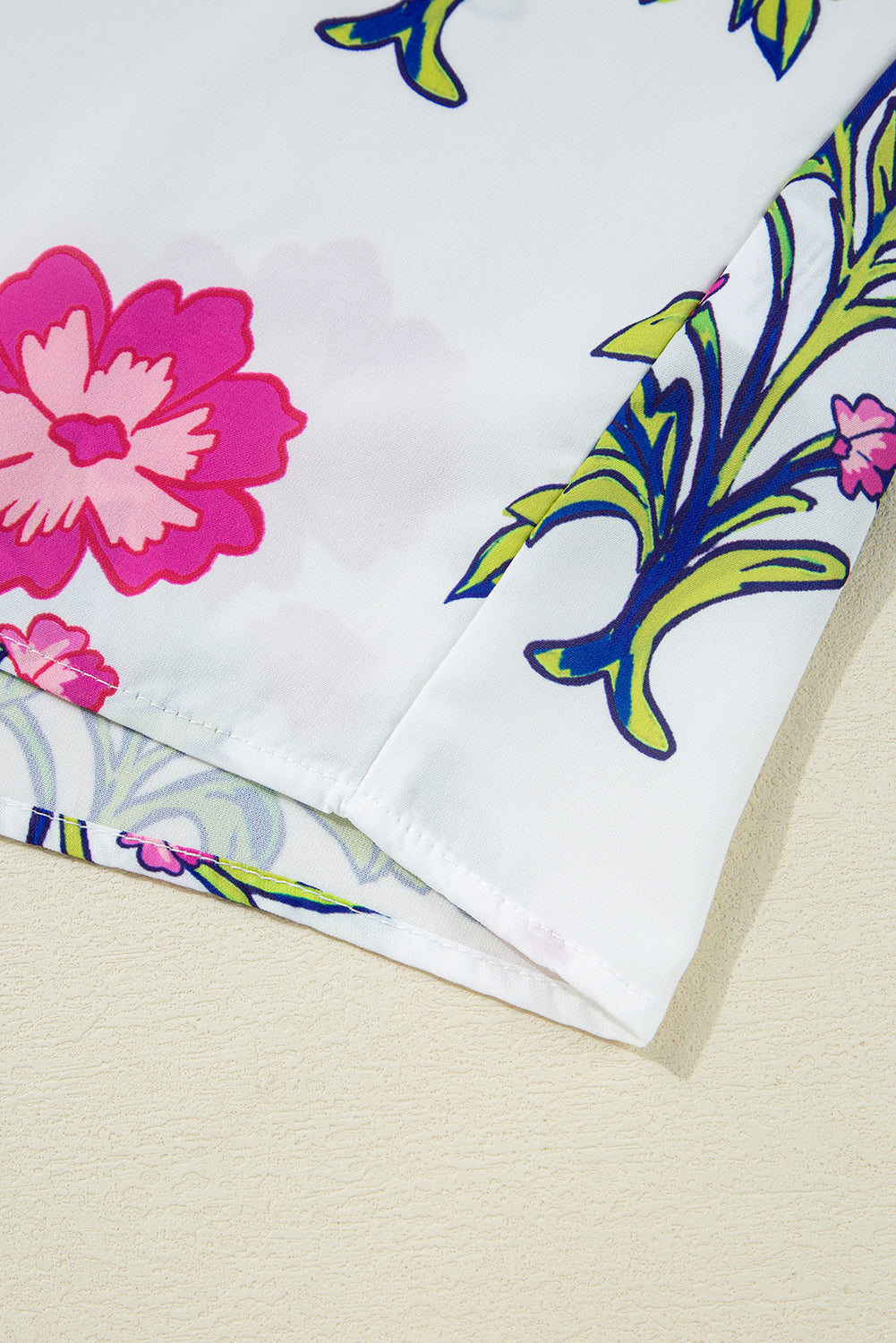 Rose Vintage Floral Print Notched V Neck Plus Size Blouse