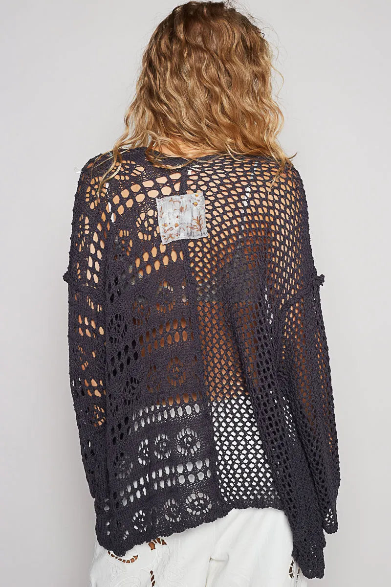 Open-Front Crochet Oversized Cardigan