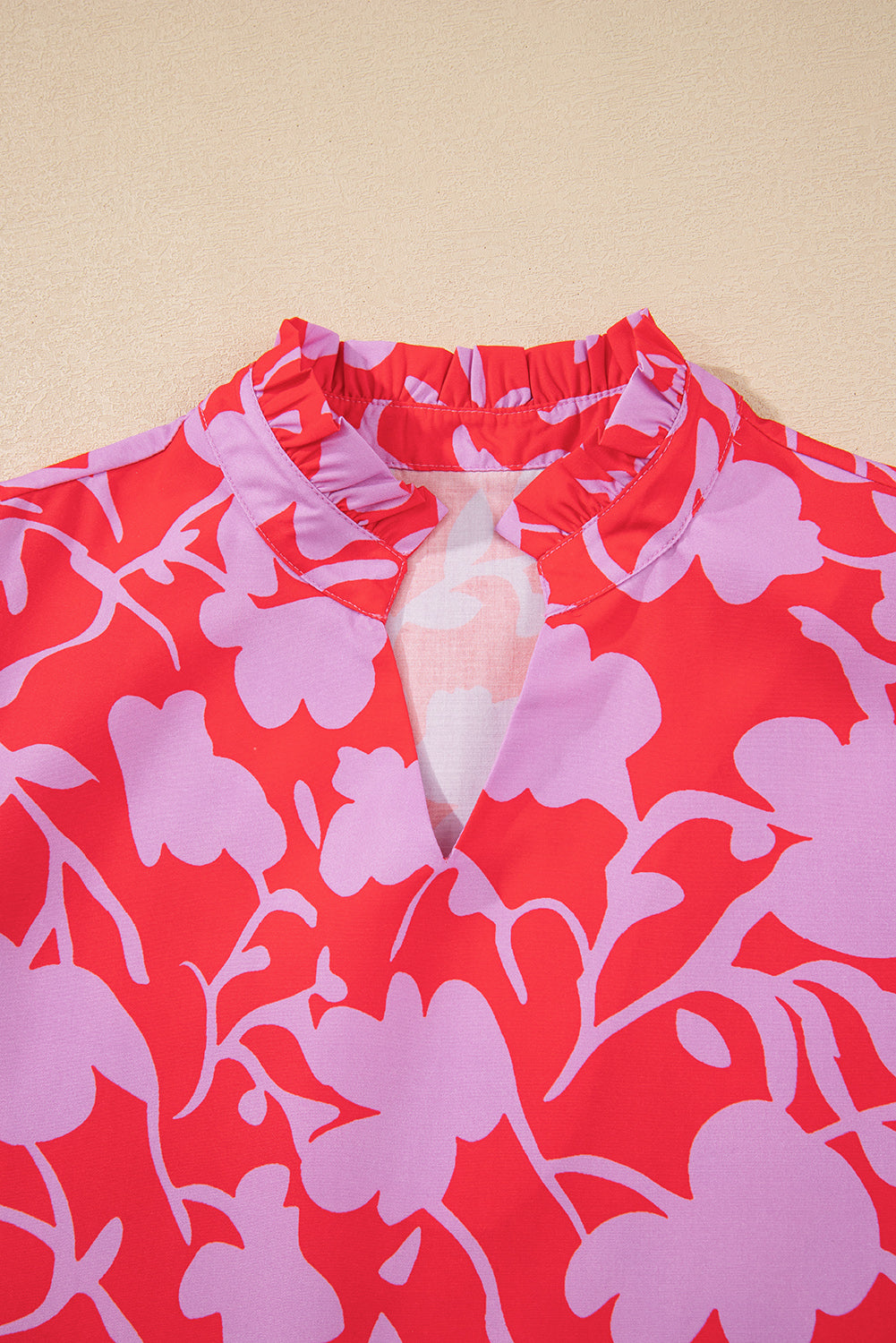 Red Floral 3/4 Sleeve Ruffle Hem Mini Dress