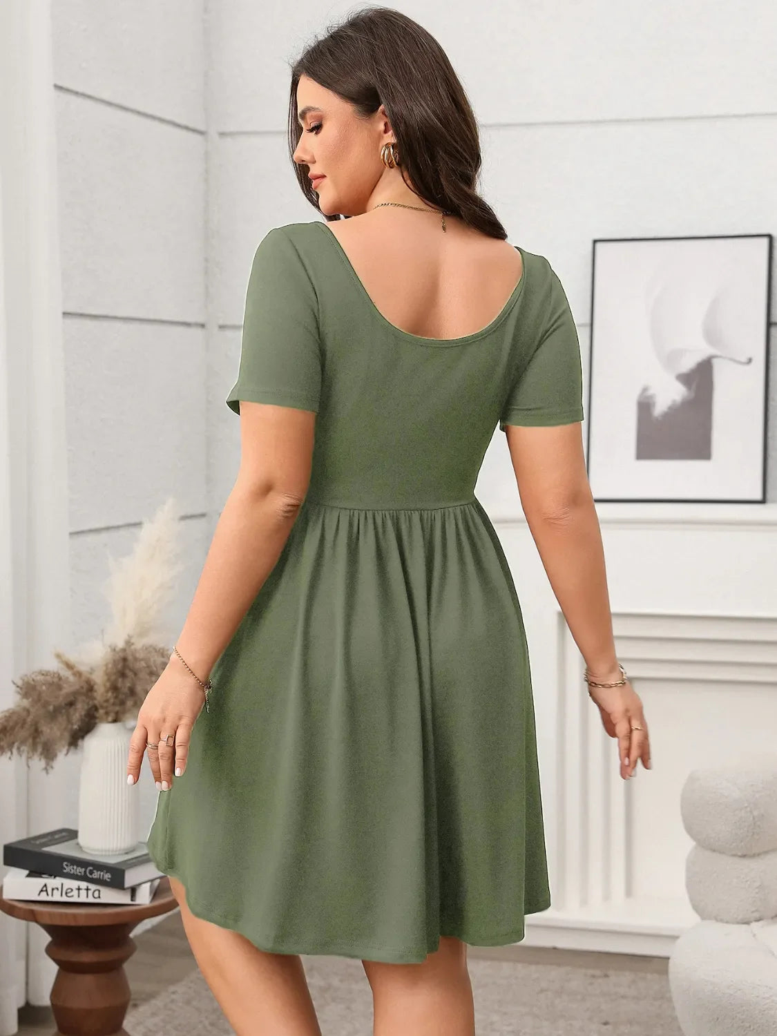 Plus Size Square Neck Short Sleeve Mini Dress