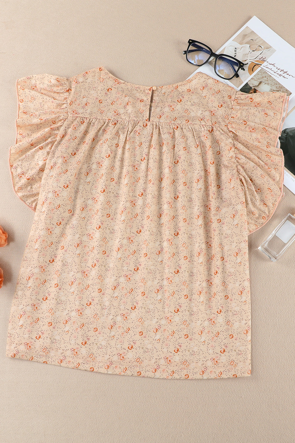 Apricot Plus Size Smocked Ditsy Floral Ruffle Blouse