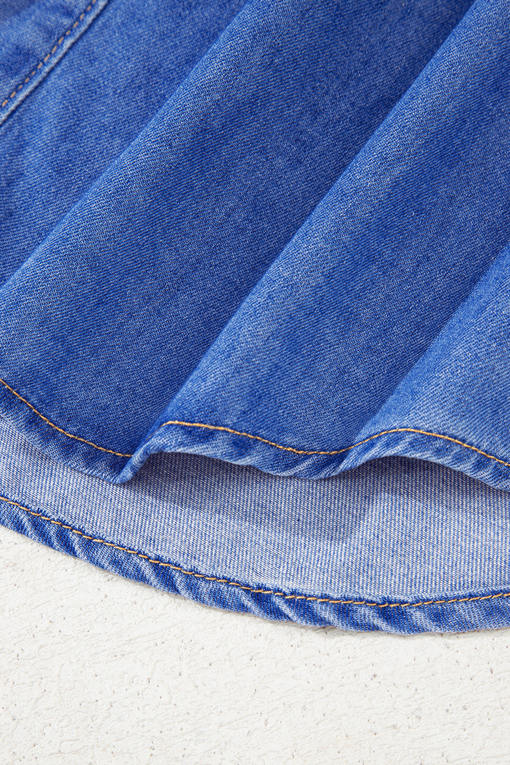 Sky Blue Mineral Wash Sleeveless Frill Button-Up Denim Shirt